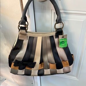 Harveys Black and Tan Shoulder Bag with Distinctive Design